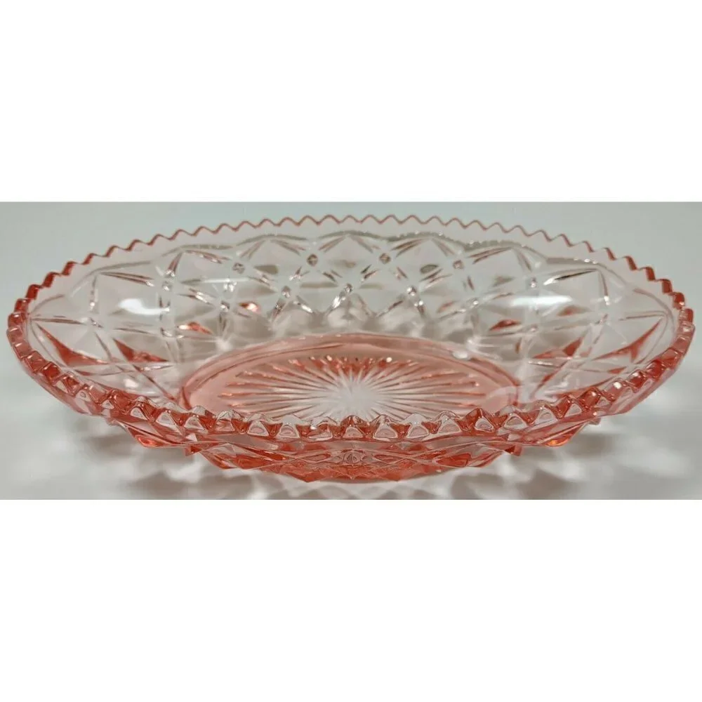 Set Of 2 Imperial Glass Pink Little Jewel Diamond Block Depression Celery Dish